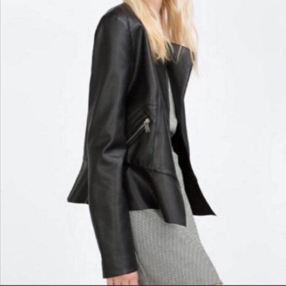 Zara Trafaluc Peplum Faux Leather Jacket